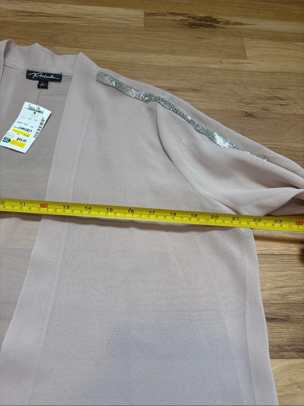 NWT Prelude Blush Sheer Open Front Cardigan with Crystal Sleeve Detail